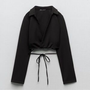 NWT ZARA Black Long Sleeve Crop Top